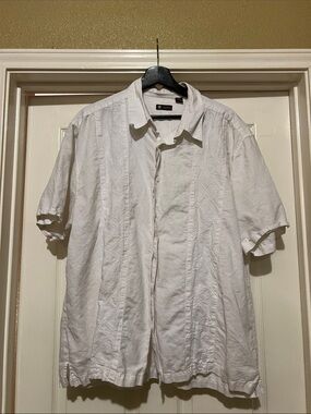 Centro Linen/Cotton White Short-Sleeve Button-Down Shirt- size XXL, EUC